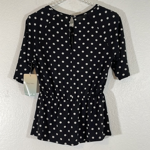 Lily White Black & White Polka Dot Top Blouse Front Knot Peplum Size Medium New - Picture 4 of 8